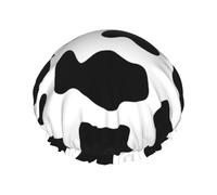 Black And White Cow Print Print Shower Cap For Women Reusable Double Layer Stylish Soft Bath Cap With Lining Elastic Band