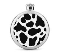 Black and White Cow Print Stainless Steel Hip Flask for Liquor, Round Pocket Portable Wine Flask for Drink 5 Oz