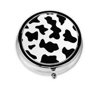 Black and White Cow Print This Small, Round, Three-Compartment Travel Pill Box is Perfect for Storing Daily medications, Vitamins, and on-The-go.