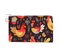 Black And White Cow Print Wallet for Men Women Canvas Coin Purse Zippered Change Holder with Secure Closure, Cute Rooster Chickens, One Size, Cute Rooster Chickens