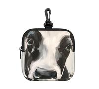 Black and White Cow Printed, Square Zipper Storage Bag, Neoprene Coin Purse, Small Wallets, Change Pouch, Change Purse