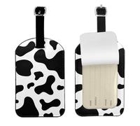 Black and White Cow Skin,Luggage Tags Pu Leather Name Tag Travel Suitcase Identifier ID Tags Durable Baggage Label 2 pcs