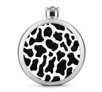 Black and White Cow Skin Pattern Stainless Steel Hip Flask for Liquor, Round Pocket Portable Wine Flask for Drink 5 Oz