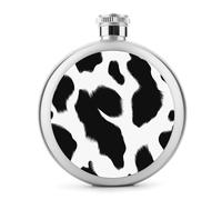 Black and White Cow Skin Stainless Steel Hip Flask for Liquor, Round Pocket Portable Wine Flask for Drink 5 Oz