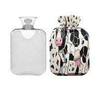Black and White Cow Travel hot Water Bottle with Soft Cover 2L Warm Compress for Neck and Shoulder Pain Relief Neck Shoulder Warmer Bolsa Caliente para Dolores Menstrual