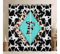 Black and White Cowhide Window Curtains 52 x 63 Inch 2 Panel Sets - Highland Cow Print Western Blackout Curtains Masculine Cottage Initial Letter F Drapes Personalized Mancave Alphabet Monogrammed
