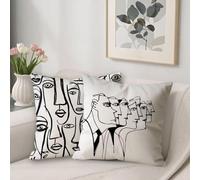 Black And White Cushion Covers 35 x 35 cm Waterproof Outdoor Cushions Covers Abstract Pattern Decorative Pillows Sofa Cushions Linen Square Pillow Cases for Outdoor Garden Home Decor Set of 2 V-51