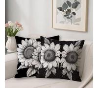 Black And White Cushion Covers 35 x 35 cm Waterproof Outdoor Cushions Covers Flowers Pattern Decorative Pillows Sofa Cushions Linen Square Pillow Cases for Outdoor Garden Home Decor Set of 2 V-203