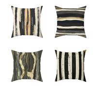 Black And White Cushion Covers 40X40CM Set of 4 Outdoor Waterproof Cushions Stripe Decorative Soft Square Cases with Invisible Zipper for Sofa Garden Bedroom Outdoor Autumn Home Wall Decor 5-P6M72