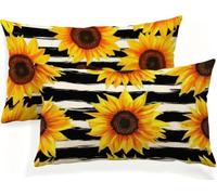 Black And White Cushion Covers 50cm x 30cm Pack of 2 Rectangular Waterproof Linen Outdoor Cushions Sunflower Decorative Throw Pillow Cases for Sofa Garden Home Décor Large Cushions 20x12in JK-365