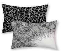 Black and White Cushion Covers 60 x 80cm Set of 2, Line Rectangle Cushion Covers Waterproof Linen Sofa Cushions with Invisible Zipper Bedroom Accessories Decorative Pillows for Room Decor -ly2508BI