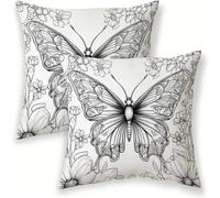 Black and White Cushion Covers 80 x 80 cm, Velvet Decorative Throw Pillow Covers Butterfly Square Pillow Cases 2 Pack 32 X 32 Inch, with Invisible Zipper for Living Room, Couch Bed, Bedroom SJ-259