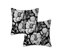 black and white Cushion Covers 90 x 90 cm Outdoor Cushions Plants, Set of 2 Linen Waterproof Throw Pillow Covers, Square Throw Pillows for Patio Balcony Couch Sofa Living Room Garden Decorative Z-475