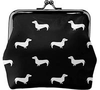 Black and White Dachshund Silhouette Women's Leather Coin Purse, Small Change Pouch with Kiss-Lock Clasp Closure Buckle Wallet for Girl Gift