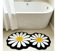 Black and White Daisy Bath Mat Non Slip - 60x100cm Soft Microfiber Absorbent Quick Dry Floral Bathroom Rug with TPR Base for Outside Bathtub Entrance, Shower Exit , Kitchen Sink & Bedroom Bedside