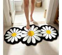 Black and White Daisy Bath Mat Non Slip - 60x130cm Soft Microfiber Absorbent Quick Dry Floral Bedside Rug with TPR Base for Outside Bathtub & Shower Entrance, Bathroom Floor, Kitchen & Bedroom