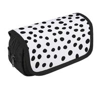 Black and White Dalmatian Spot Dots Portable Pen Case Double Layered Large Capacity Exquisite Pencil Case for Officce