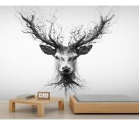 Black and White Deer Mural Hunting Wallpaper Rustic Animals Antlers Tree Dark Deer Wall Mural Wallpaper for Girls Bedroom Murals Living Room Paintings 500 X 350 cm