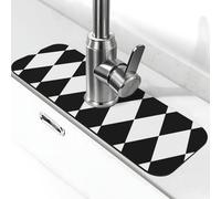 Black and White Diamond Absorbent Sink Faucet Mat - Quick Dry Splash Guard Drip Catcher Tray for Kitchen Or Bathroom Countertops