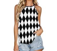 Black And White Diamond Plaid Women's Fashion Tank Tops Crewneck Loose Fit Casual Summer Sleeveless Shirts