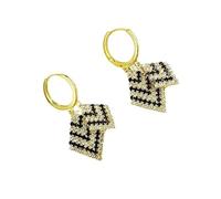 Black and White Diamond-Shaped Dangle Earrings-Elegant Geometric Design for Women