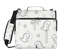 Black and White Dino 3 Ringing Zip Up Binder with Strap Waterproof Portfolio Binder Suitable for Middle School Bolsa de almacenamiento de archivos