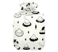 Black and White Dinosaur Island hot Water Bottles with Soft Cover, 2L hotwater Bag for Hand Feet Warmer,Hand Feet Warmer,Bolsa Caliente para Dolores musculares