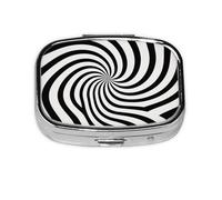 Black and White Dizzy Lines Print Pill Box, Compact Pill Organizer with Full-Print Design for Travel and Daily Use