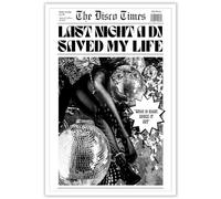 Black and White Dj Saved My Life Newspaper Poster Magazine Art Print Trendy Disco Wall Art Y2k Vintage Cover Dorm Aesthetic Art Wall Decor for Party Room Bar Cart Preppy Dorm Apartment Bedroom