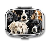 Black and White Dog Pill Box - 2 Compartment Travel Pill Organizer with Small Mirror, Portable Pillcase for Pocket & Purse, Cute Square Medicine Case, Weekly Medicine Container
