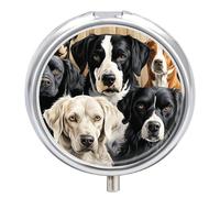 Black and White Dog Pill Box - 3 Compartment Travel Pill Organizer with Small Mirror, Portable Pillcase for Pocket & Purse, Cute Round Medicine Case, Weekly Medicine Container