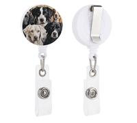 Black and White Dog Retractable Badge Reel - Personalized ID Name Badge Holder with Lanyard Cute Badges Reel Holder Round Nurse Doctor Name Tag Badges Clip for Work