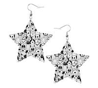 Black And White Doodle Dogs1 Star Shape Shaped Leather Earrings Women Girls Simple Dangle Earrings Gifts for Her