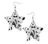 Black And White Doodle Dogs2 Star Shape Shaped Leather Earrings Women Girls Simple Dangle Earrings Gifts for Her