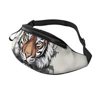 Black and white doodle tiger Fanny Pack for Men Women, Waterproof Sports Waist Bag Fashion Belt Bag Crossbody Bags Hip Bum Bag with Adjustable Strap Large Sling Bag Purse for Travel Hiking