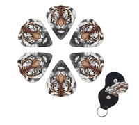 Black and white doodle tiger Guitar Picks 6 Pack, 0.96mm Thickness Celluloid Bass Pick with Leather Guitar Pick Holder Keychain Abstract Art Pics Plectrum for Acoustic Electric Guitar, Ukulele, Bass