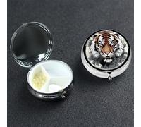 Black and White Doodle Tiger Pill Case Portable Metal Pill Box 3 Compartment Pill Organizer Cute Travel Pill Container Vitamin Organizer for Purse Pocket Travel Gift