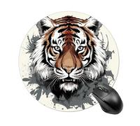Black and White Doodle Tiger Round Mouse Pad Cute Small Computer Mouse Mat Non-Slip Rubber Base Gaming Mousepad for Wireless Mouse, Gaming, Office, Laptop, Women, Men