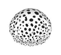 (Black And White Dot) Print Double Layer Waterproof Shower Cap for Long Hair - Reusable Bath Hair Protection with Elastic Band for Women Travel.