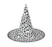 Black and White Dot Printed Pattern Print Halloween Cone Witch Hat Cosplay for Wizards Masquerade Halloween Party Accessories.