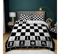 Black and White Double Duvet Cover Chess Bedding Sets Soft Breathable Microfiber 3D Quilt Cover 200x200 cm with Zipper Closure and 2 Pillowcases b-3433