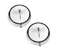 Black and White Dragonfly Print Pill Box 3 Compartment Medicine Pill Case,Portable for Pocket Or Purse Pill Organizer Decorative Metal Medicine Vitamin Organizer Unique Gift