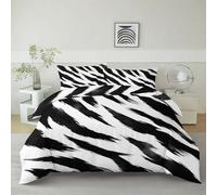 Black And White Duvet Cover Set Hand-Drawn Tiger Stripe Pattern 260 x 220 cm Reversible Duvet Cover, Super King Soft Easy Care Bedding 3pcs with Zip for Boys Girls and Adults Bedroom Decor