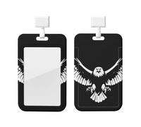 Black and White Eagle Id Badge Holder with Lanyard-Vertical Card Protector Clear Abs Hard Shell, Retractable Reel for Work Office