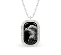 Black And White Eagle Portrait Rectangle Pendant Necklace Silver Women Jewelry Alloy Keychain Tag Jewelry