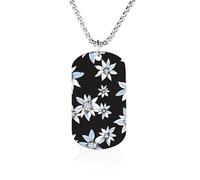 Black And White Edelweiss Pattern Couples Memorial Necklaces for Women Men Square Titanium Steel Chains Pendant Jewelry Gift