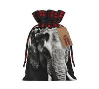 Black and White Elephant Christmas Gift Bags with Tags & Ribbon Ties, Xmas Drawstring Candy Treat Bag Buffalo Plaid Christmas Gifts Sacks Reusable Gift Wrapping Bags for Holiday Party Favors Small