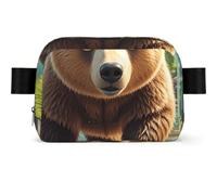 Black and white elephant Fanny Pack Crossbody Waist Bag Pack Waterproof Mini Belt Bag Bum Hip Bag for Men Women, Bear Crossing the River Cartoon, One Size