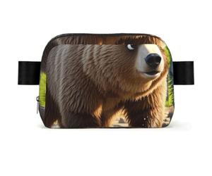 Black and white elephant Fanny Pack Crossbody Waist Bag Pack Waterproof Mini Belt Bag Bum Hip Bag for Men Women, Bear Crossing The River, One Size