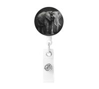 Black and White Elephant Image Badge Reel Retractable Badge Holders Lightweight ID Badge Reels Cute Nurse Name Card Holder with Keychain Funny ID Badge Clip for Men Women